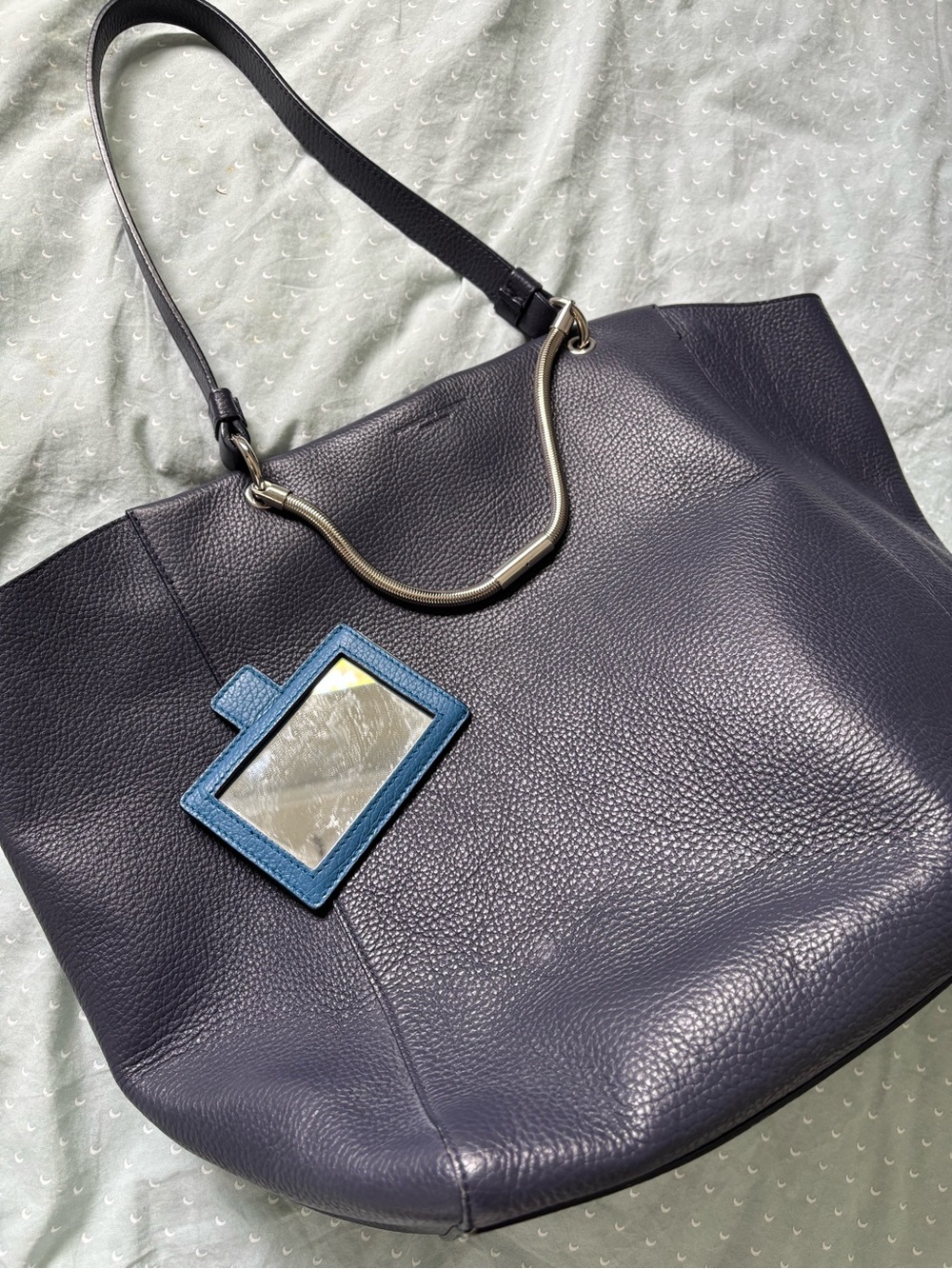 Porsche Design Navy Pebbled Leather Tote Bag with Blue Mirror Charm